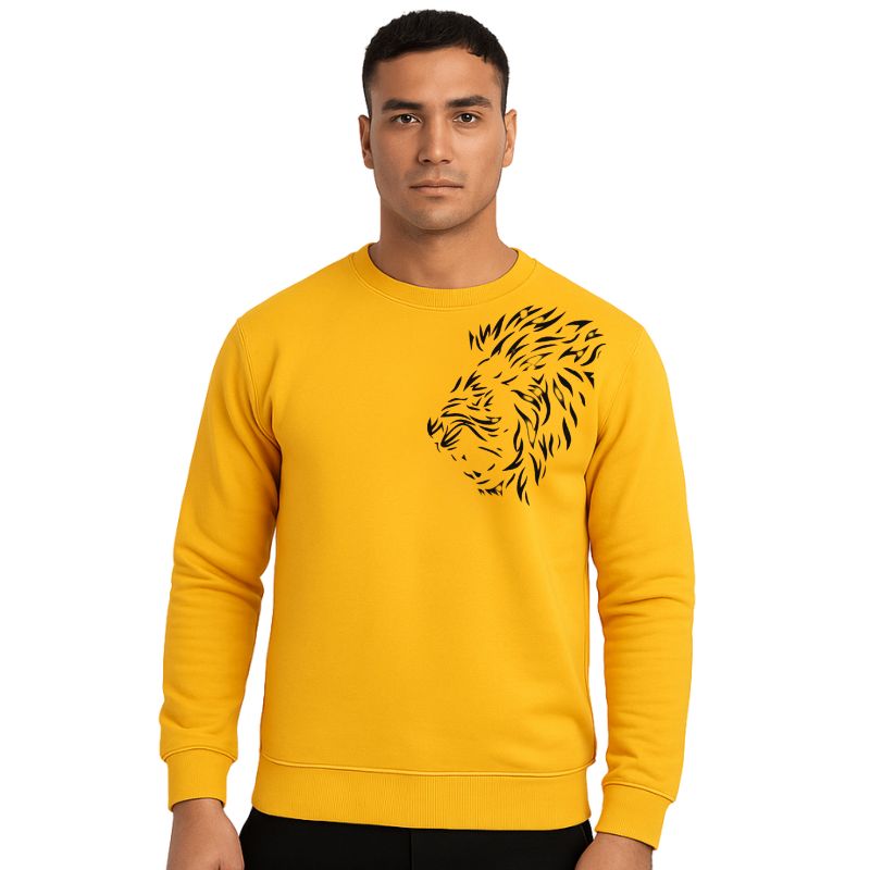 LION Printed Yellow Tracksuit Sweatshirt & Trouser | Warm & Comfortable Winter Wear | Large