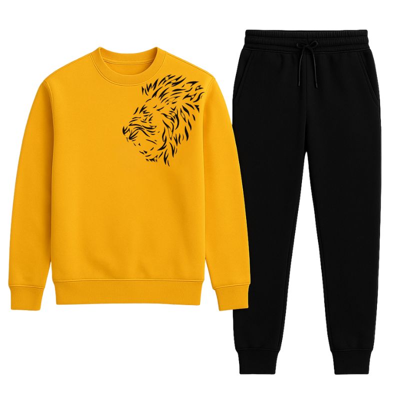 LION Printed Yellow Tracksuit Sweatshirt & Trouser | Warm & Comfortable Winter Wear | Large - Image 4