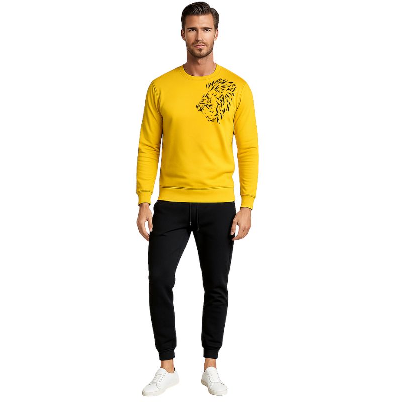 LION Printed Yellow Tracksuit Sweatshirt & Trouser | Warm & Comfortable Winter Wear | Large - Image 2