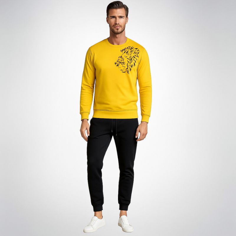 LION Printed Yellow Tracksuit Sweatshirt & Trouser | Warm & Comfortable Winter Wear | Large - Image 3