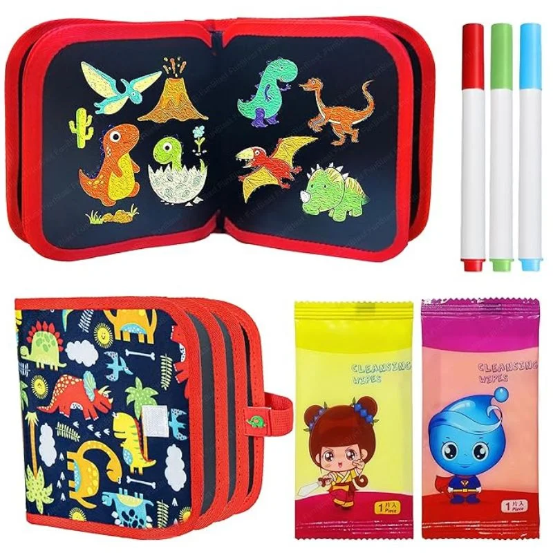 Erasable Doodle Drawing Book for Kids | Reusable Waterproof Activity Book with 3 Pens & 3 Wipes | Random Designs - Image 6