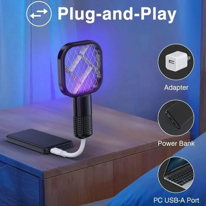 Portable Mini Mosquito Swatter | USB Rechargeable Electric Bug Zapper with LED Night Light - Image 3