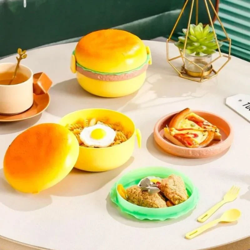 Hamburger Shaped Kids Lunch Box | Portable Multi-Layer Food Container for School & Travel - Image 3