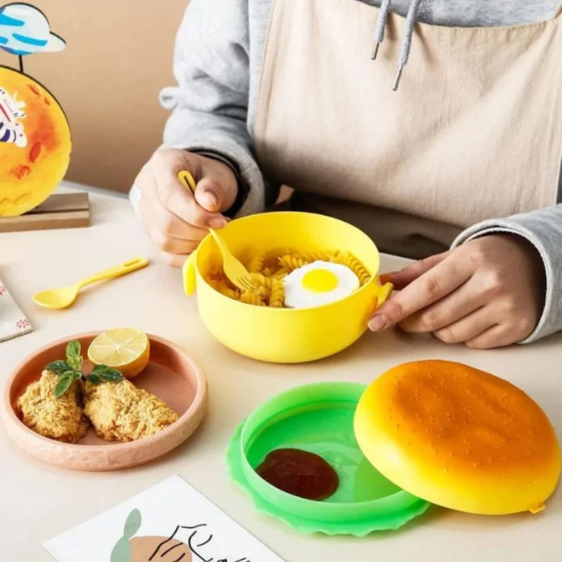 Hamburger Shaped Kids Lunch Box | Portable Multi-Layer Food Container for School & Travel - Image 4