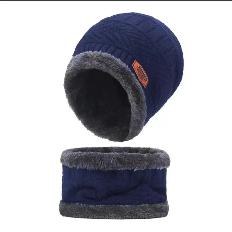 Winter Wool Cap with Neck Warmer Set | Thermal Beanie & Scarf Combo | Blue And Gray - Image 5