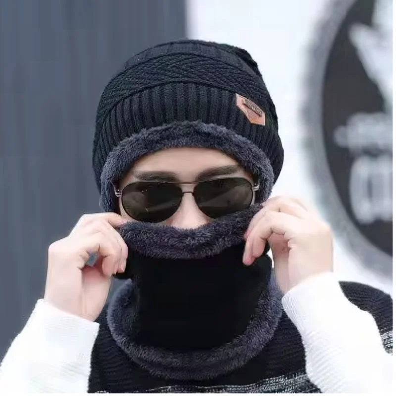 Winter Wool Cap with Neck Warmer Set | Thermal Beanie & Scarf Combo | Black And Gray - Image 6
