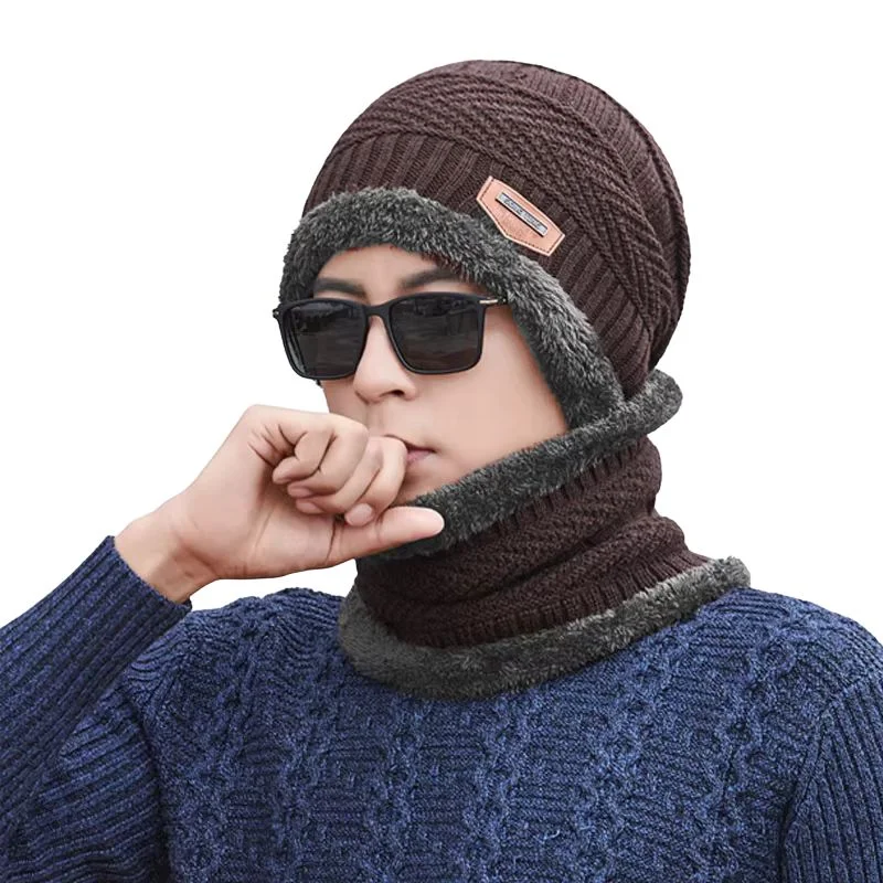 Winter Wool Cap with Neck Warmer Set | Thermal Beanie & Scarf Combo | Brown And Gray - Image 5