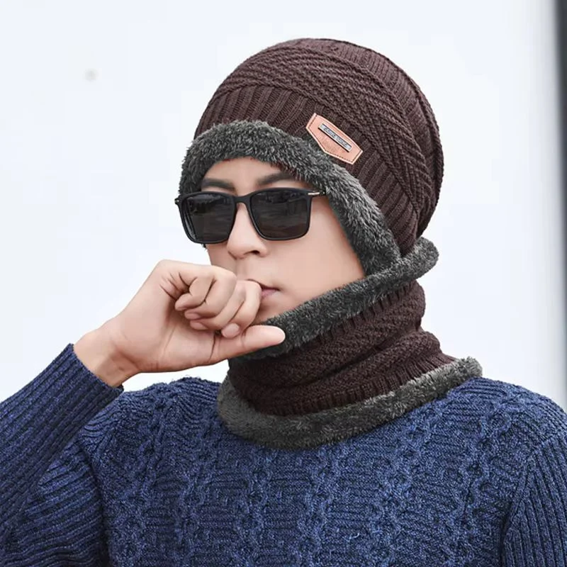 Winter Wool Cap with Neck Warmer Set | Thermal Beanie & Scarf Combo | Brown And Gray - Image 4