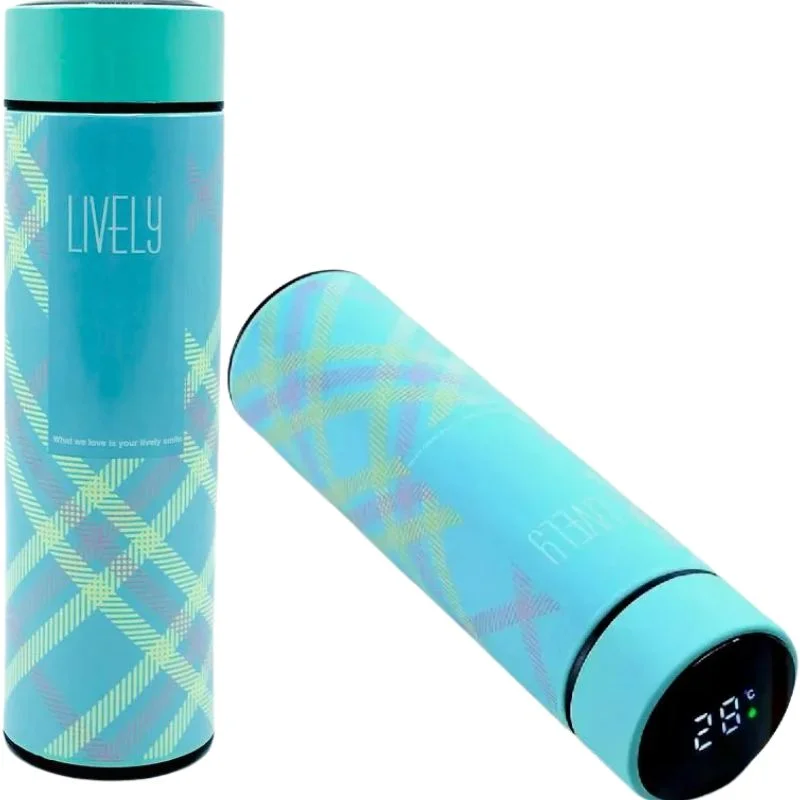 LED Temperature Display Water Bottle | Checkered Design | Smart Stainless Steel Vacuum 500ml Flask - Image 5