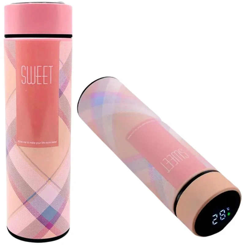 LED Temperature Display Water Bottle | Checkered Design | Smart Stainless Steel Vacuum 500ml Flask - Image 6