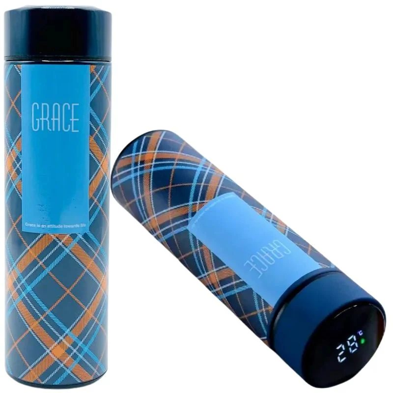 LED Temperature Display Water Bottle | Checkered Design | Smart Stainless Steel Vacuum 500ml Flask - Image 4