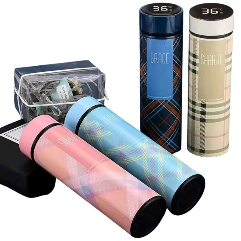 LED Temperature Display Water Bottle | Checkered Design | Smart Stainless Steel Vacuum 500ml Flask - Image 2