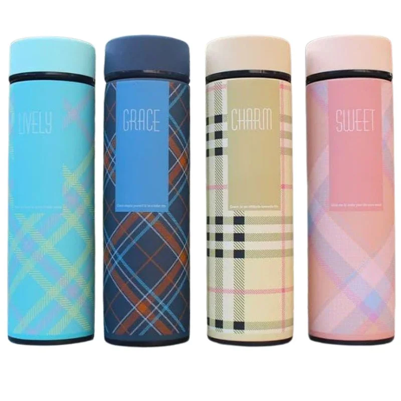 LED Temperature Display Water Bottle | Checkered Design | Smart Stainless Steel Vacuum 500ml Flask - Image 3