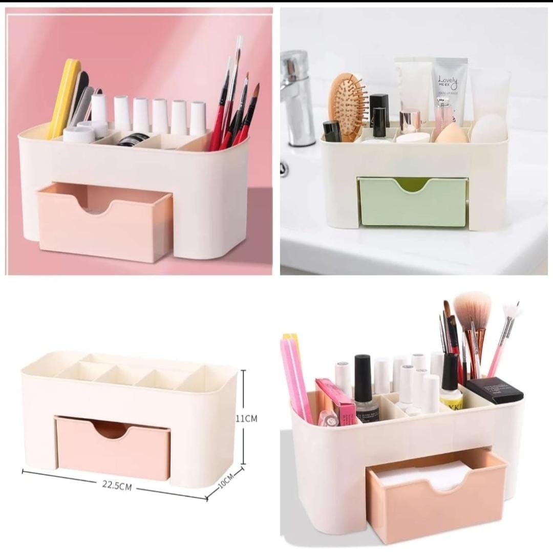 Plastic Makeup Organizer with Drawer | Desktop Cosmetics & Makeup Brush Storage Box