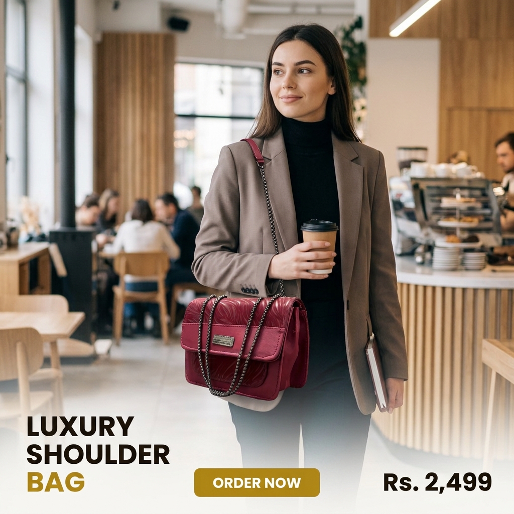 Luxury Women’s Shoulder Bag in Maroon Faux Leather for Casual, Work, and Formal Use - Image 2