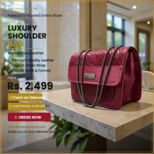 Luxury Women’s Shoulder Bag in Maroon Faux Leather for Casual, Work, and Formal Use