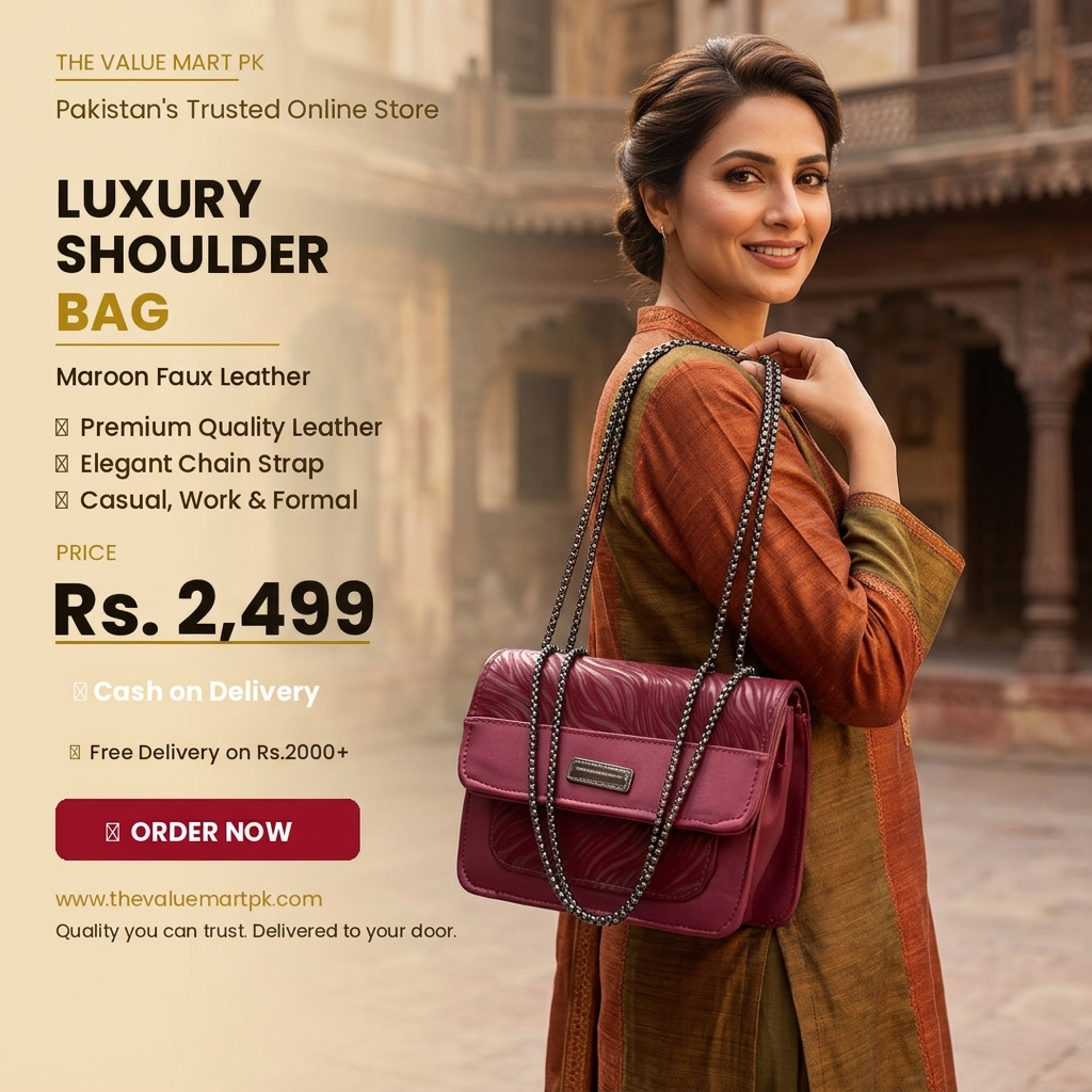 Luxury Women’s Shoulder Bag in Maroon Faux Leather for Casual, Work, and Formal Use - Image 3